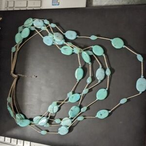SILVER Tone Turquoise Blue Color Layered Multi Strand Statement Necklace